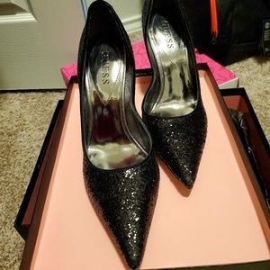Guess black glitter heels
